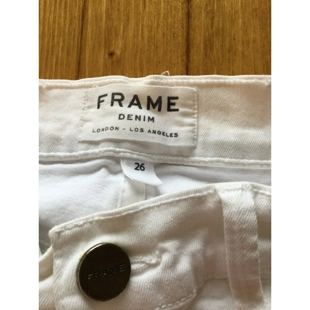 Frame Le Skinny De Jeanne White Distressed Denim Jeans Size 26